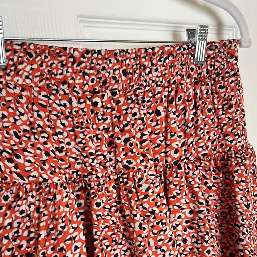 Leopard Orange Mini Skater Skirt with Tiered Design - Picture 2 of 6
